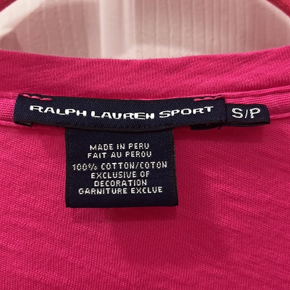 Pink Vneck Ralph Lauren Sport Long Sleeve Tee - Picture 2 of 3